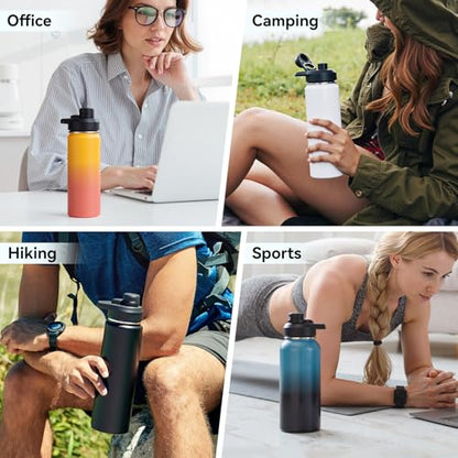 Fijinhom Insulated Water Bottle with Handle, 304 Stainless Steel Water Bottles with Wide Mouth, Double Wall Vacuum Sports Water Bottle, BPA Free, Keep Cold and Hot, 18 Ounces, Black - color: Black, size: 18 Ounces