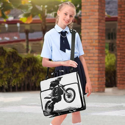 Motocross Rider Zipper Binder with Shoulder Strap, 500 Sheets Capacity, Multiple Pockets 1.5Inch 3 Ring Zipper Binder - color: Motocross Rider