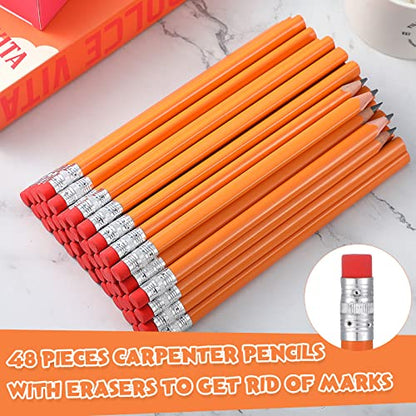 Fainne 48 Pcs Fat Pencils Jumbo Big Thick Large Pencils and 3 Pieces Sharpeners for Kids Beginners Preschoolers Kindergarten School Office Supplies(Orange+Silver,Round) - color: Orange+Silver, style: Round
