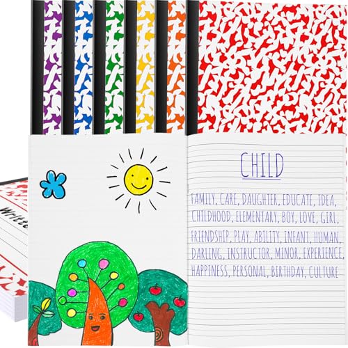 Henoyso 12 Pack Primary Composition Notebook for Kids, K-2 Journal with Half Blank Half Lined Pages, Draw and Write Journal for Kindergarten, 1st & 2nd Grade, Rainbow Color Covers - color: 6 Color