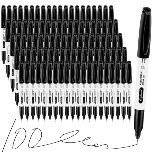 Black Ultra Fine Point Permanent Markers, Extra Fine Tip, Quick Drying and Waterproof, Fade Resistant Perfect on Paper, Glass, Metal, Plastic, Wood, Office & School Use, 100 Pack - size: 1 Count (Pack of 100)