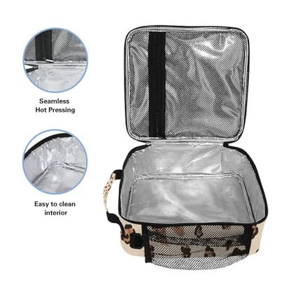 ALAZA Leopard Print Cheetah Bow Pattern Lunch Box Insulated Lunch Bag Kids Cooler Tote Bag Freezable Shoulder Strap Lunchbox for Girls School Picnic - color: Multi2354