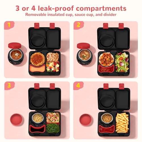 Kids Lunch Box with Thermo, Leakproof Bento Box for Kids with 8OZ Insulated Food Jar, Ice Pack, Sauce Cup, Utensils, Removable Tray & Dividers for School Daycare Travel (Racing cars) - color: Racing cars