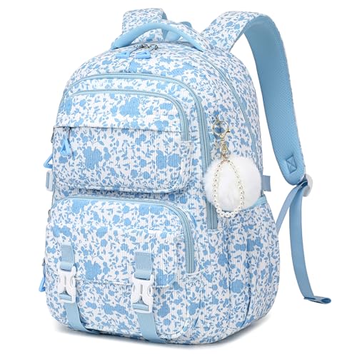 Girls Backpack, Kids Backpack for Girls, School Bag for Primary Elementary & Middle School Students, Bookbags for Teen Girl, Corduroy Laptop Backpack Travel Daypack, Blue Flowers - color: Blue Flower