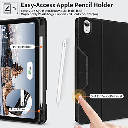 H HOLIMET Case for iPad Air 11" 2026 M4/M3 (2025)/ M2 (2024)/ iPad Air 4th & 5th Generation10.9 Inch 2022/2020 Soft Back Shockproof Protective Cover with Pencil Holder Vegan Leather Auto Sleep/Wake - color: Black 2nd