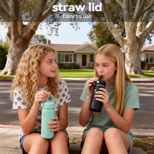 Stainless Steel Water Bottle with Straw Lid, 18oz Insulated Vacuum Bottle with Carrying Loop, Dishwasher Safe，uitable for use in schools, Offices, and outdoor activities (BLACK) - color: Black