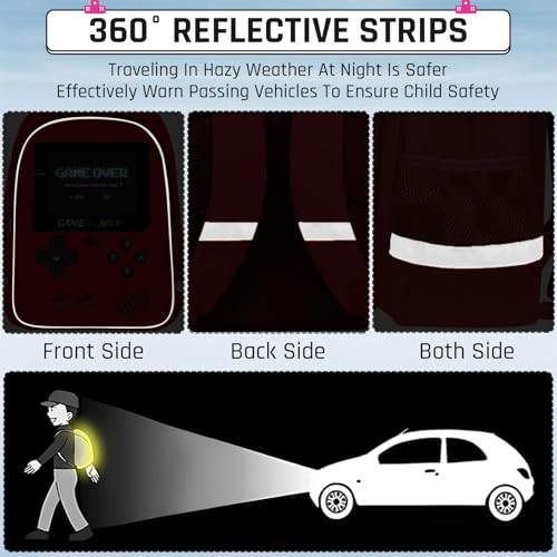 Backpack for School Boys,3pcs Boys Backpack and Lunch Box Set for Elementary Middle School, 17″ Video Game Bookbag for Ages 6-18 Kids Children Teens - color: Game Backpack Set-red