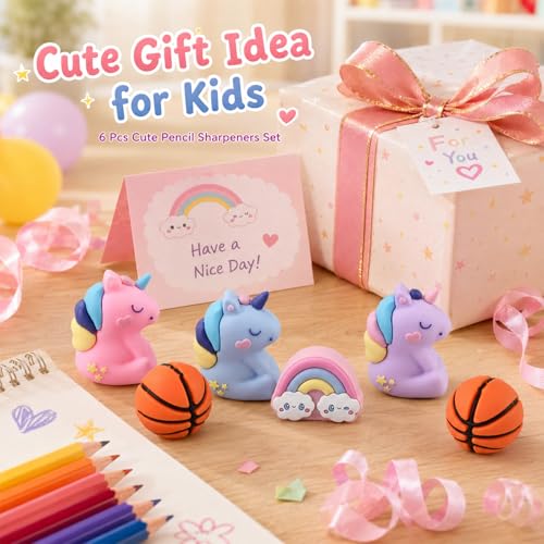6 PCS Kids Pencil Sharpeners, Cute Pencil Sharpener Manual, Hand Held Pencil Sharpener, Funny Sharpener Cartoon Creative, Kawaii Stationary Gifts Mini School Office Supplies (Style 5) - style: Style 5