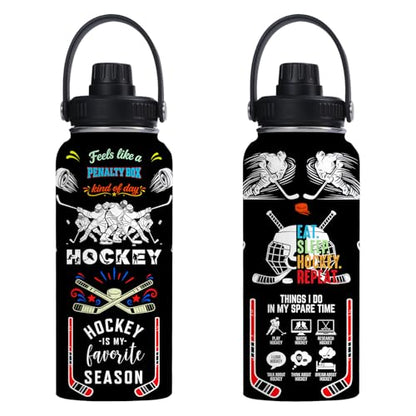 Ice Hockey Insulated Stainless Steel Water Bottle 32oz, Vacuum Chug Lid Travel Tumbler For Men Friends Hockey Lovers Fans Coaches,Birthday Christmas - color: Hockey