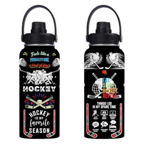 Ice Hockey Insulated Stainless Steel Water Bottle 32oz, Vacuum Chug Lid Travel Tumbler For Men Friends Hockey Lovers Fans Coaches,Birthday Christmas - color: Hockey