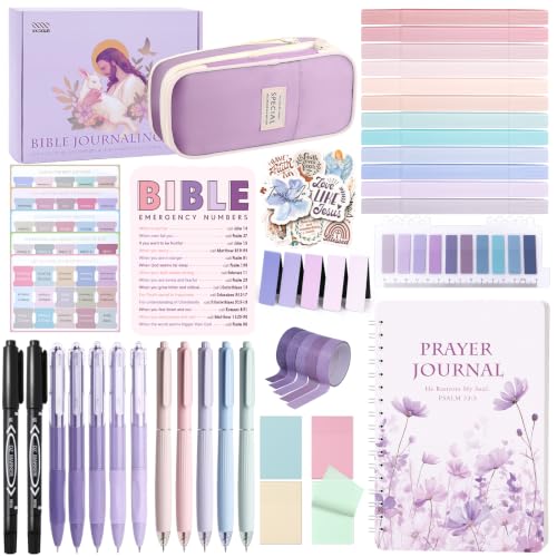 XKDOUS Bible Study Supplies Journaling Kit for Women, Bible Study Kit Journaling Supplies with Prayer Journal, Highlighters, Emergency Card, Pencil Case and More, Christian Gifts for Women, Purple - color: Bible Kit - Deluxe (Purple)