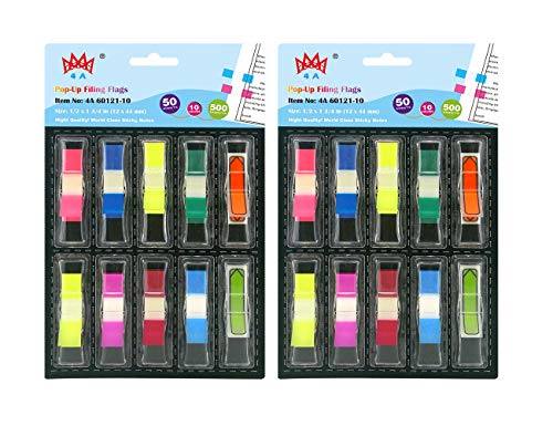 Pop-up Flags in Dispensers Set,Neon Color Page Marker Index Label,Transparent Tabs Flags Stickers,Writable Labels Bookmarks,1/2 x 1 3/4 Inches,700 Flags Total,4A 60121-10x2 - color: 4a 60121-10x2