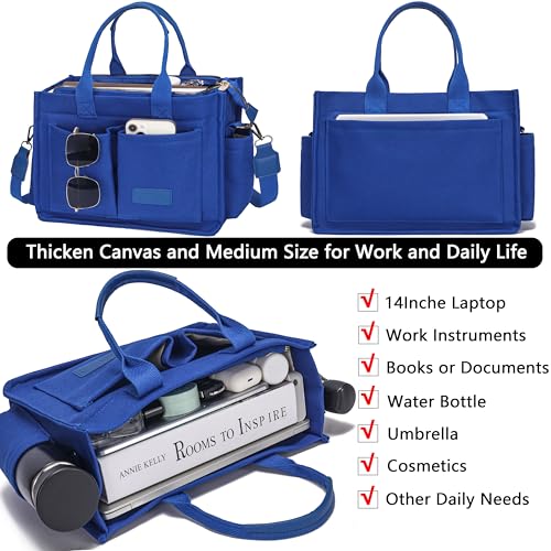 ZHMO Canvas Tote Bag for Women,Women's Bags Crossbody Bags Work Laptop Tote Bag Large Handbags Purse for Travel Nurse Teacher - color: New Upgrade Navy Blue With Compartments and Side Cup Holders