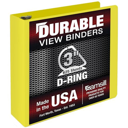Samsill Durable 3 Inch Binder, D Ring Binder, Customizable Clear View Cover, Lemon Yellow, Holds 625 Pages - color: Yellow, size: 3 Inch