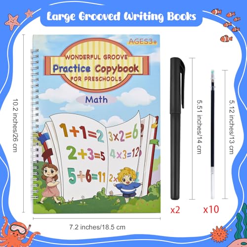 AALGO Large Magic Grooved Writing Practice Book-Reusable Handwriting Practice for Kids 8-10- Pre k workbooks - size: 10.2inx7.2in