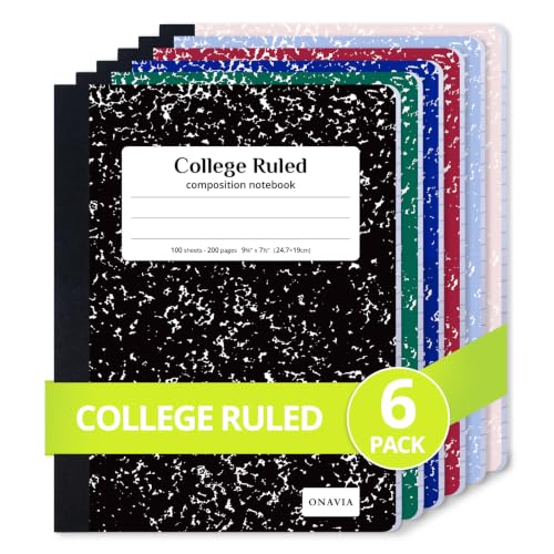 ONAVIA Composition Notebook College Ruled 6 Pack, 200 Pages, Assorted | 100 ct, 9.75 x 7.5 in, Durable Comp Book, School Notebooks, Students, Note Taking, Writing, Teachers - color: Muti-colors