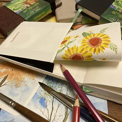 Watercolor Journal Sketchbook, 140 LB, 300 GSM, Cotton Paper, Cold Press | 3.5x5.5", 24 Sheets, 48 Pages, tumuarta Acid Free Watercolor Paper Sketch books For Use As Mixed Media Pad On The Go - color: Brown