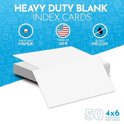 Home Advantage 4x6 Blank Index Cards - 50 Pack of Heavy Duty Bleed Proof Notecards & Flashcards - size: 4x6