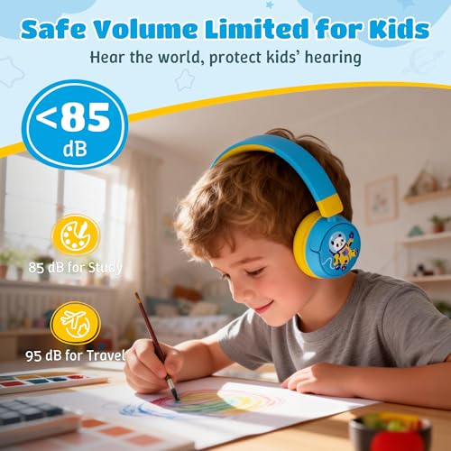 Kids Headphones Bluetooth for Boys, Toddler Headphones Wireless for School | 85/95dB Volume Limited, 50H Playtime, Bluetooth 6.0, Built in Mic, Fast Charging for Tablet, iPad, Cellphone - color: Blue