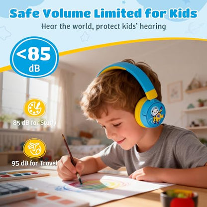 Kids Headphones Bluetooth for Boys, Toddler Headphones Wireless for School | 85/95dB Volume Limited, 50H Playtime, Bluetooth 6.0, Built in Mic, Fast Charging for Tablet, iPad, Cellphone - color: Blue