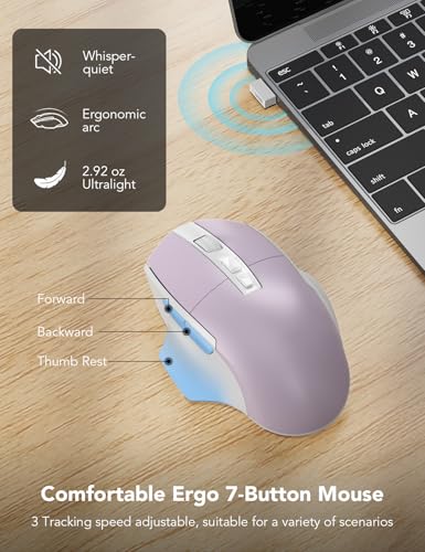 SABLUTE Wireless Keyboard and Mouse Combo with Ergonomic Wave Key | Leather Soft Palm Rest, 2.4G Full Size, 6-Button Mouse, 4-Level DPI, USB-A/C, MA12 Set for PC, Laptop, Windows, Mac (Purple) - color: Lavender Purple