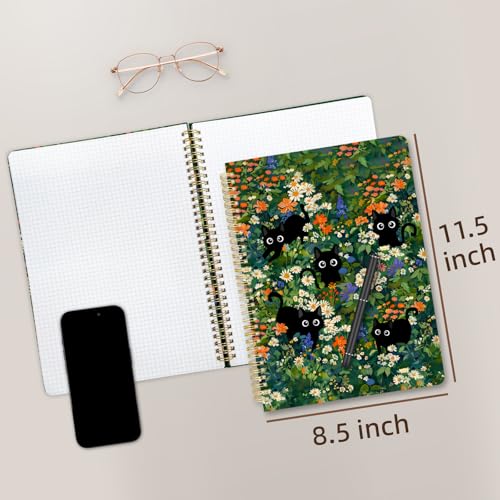 Cute Spiral Notebook journal A4 Aesthetic Pretty Design for Women Girls Kawaii with Pocket, 8.5 x 11 inch, Graph, Cat Garden - color: Cat Garden, style: Graph