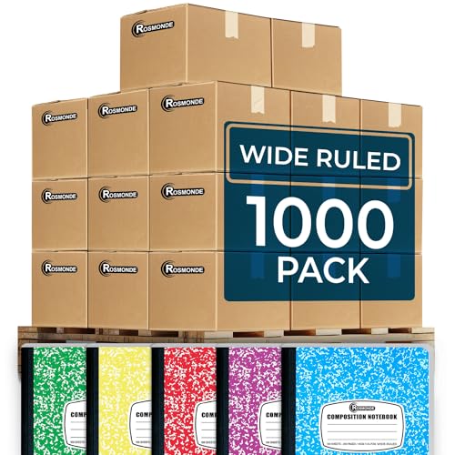 Rosmonde 1000 Pack (Pallet) Composition Notebooks Bulk, Wide Ruled, Pallet of Composition Notebooks, 200 Pages (100 Sheets), 9-3/4 x 7-1/2, Bulk Notebooks for School & Office, 4-7 Days Transit - size: 1000 Pack | Express Pallet