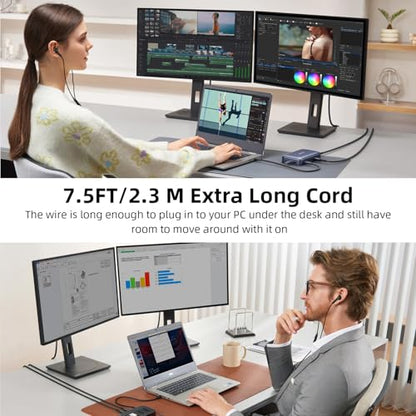 USB Headphones 7.5FT Long Cord Computer Headset Wired Earbuds Lightweight In-Ear Noise Isolation Hifi USB A Earphone with Mic Mute Volume Control for Chromebook PC Laptop Destop for Dell School Office