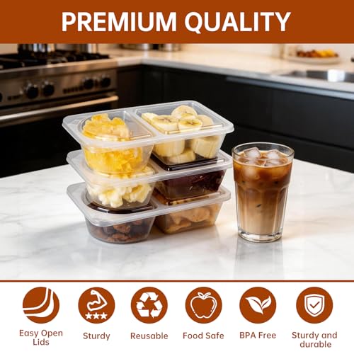 Reusable Snack Containers with Lids, Snack Containers, 20-Pack Snack Pack Containers, meal prep containers Double Compartment, Container Portion Control for On the Go Travel Essentials