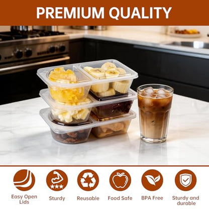 Reusable Snack Containers with Lids, Snack Containers, 20-Pack Snack Pack Containers, meal prep containers Double Compartment, Container Portion Control for On the Go Travel Essentials