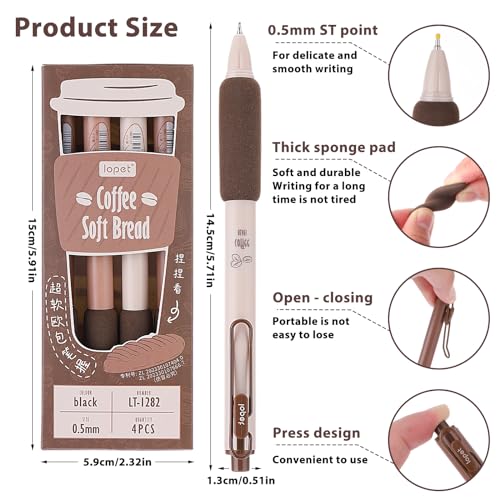 Mabor 4Pcs Coffee Pens, Cute Gel Pens Retractable Quick Dry Ink Pen for Boy Girl 0.5mm Fine Point Black Ink Aesthetic Comfortable Writing Coffee Pen for School Office Supplies