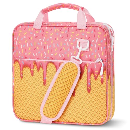 MiniInflat Baseball Drip Ice Cream Zippered Binder Bag with Handle 2-inch 3-Ring O-Ring, 600-sheet Capacity, Includes Zipper Pocket, Multi-Pocket Organizer Binder Sports(Ice Cream,Pink) - color: Pink, style: Ice Cream