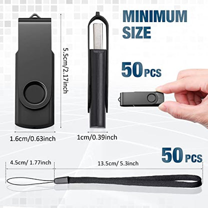 Aoriher 50 Pack USB 2.0 Flash Drives Bulk, Portable USB Thumb Drives with Lanyards, Swivel Flash Drives Thumb Drives for Office School Data Storage (Black, 128MB)