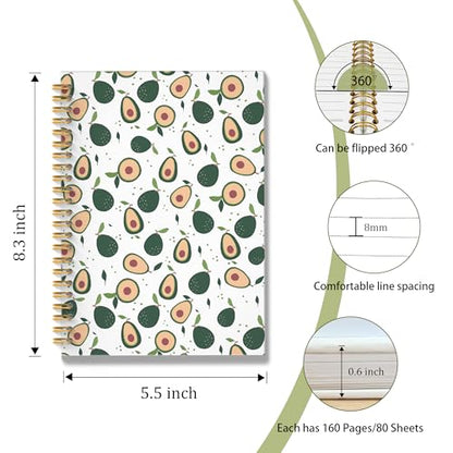 Avocado Fruit Spiral Notebook Journal, Avocado Gifts for Women, Fruit Lover Gifts, Cute Avocados Fruits Botanical Hardcover Notebook Journal, 5.5x8.3 Inch - color: Avocado