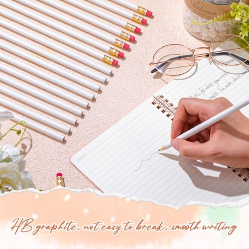 24 Pcs Round Pencils with Eraser 2 HB Cute Pencils Bulk for School Graphite Wood Color Unsharpened Pencil for Drawing Sketching Wedding School Teacher Supplies Student Reward(White) - color: White