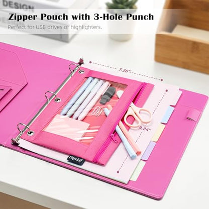 Ospelelf Glitter Leather Clipboard Binder 1 Inch, Magnetic Clipboard Folio Organizer with 5 Pocket Dividers & Zipper Pouch, Cute 3 Ring Document Organizer Binder for Office, Glitter Pink - color: Glitter Pink