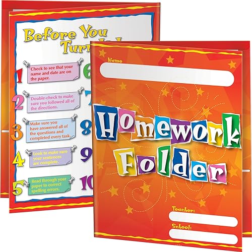 Really Good Stuff Homework Folders, Set of 12, Ages 7+, Grades 2+ | 9.5" by 12" Each, with Pockets, Bulk School Supplies, Take-Home Organanizer for Students, Classroom Essentials
