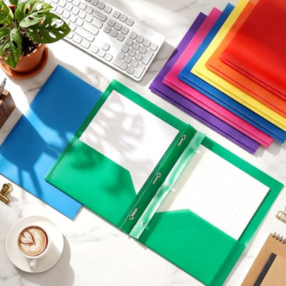 Cholemy 132 Packs Pocket Folders with Prongs Heavy Duty Plastic Folder with Business Card Slot 3 Prong Fasteners for School Office (Cute) - color: Cute