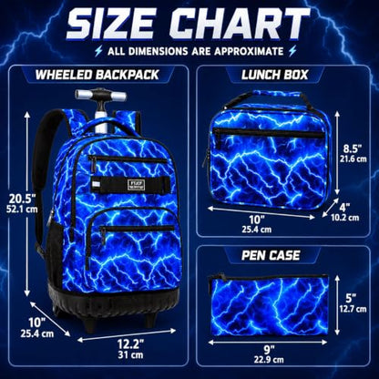 gxtvo Rolling Backpack for Boys, Men Roller Bookbag with Lunch Box for Adults, Water Resistant Wheeled School Bag for College Teens Kids Travel - Cool Lightning - color: Rolling Backpack Lightning Blue