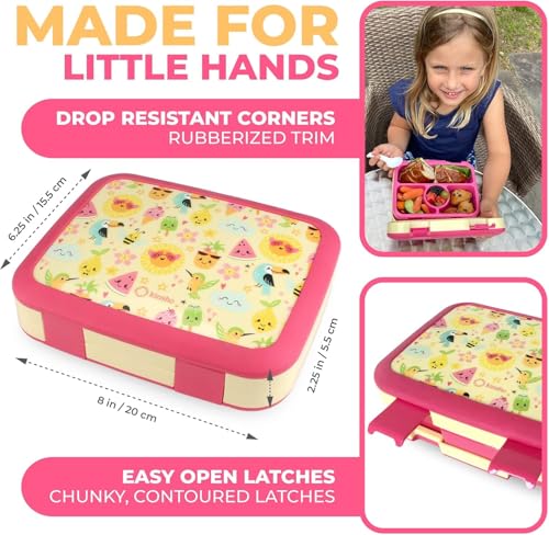 kinsho Bento Lunch Box for Kids Toddlers Girls, 4 Portion Sections Secure Lid, Microwave Safe BPA Free Removable Tray, Pre-School Kid Daycare Lunches Snack Container Ages 3 to 5, Cute Summer - color: Cute Summer Bento