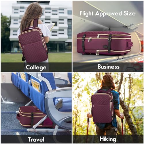 MOMUVO Large Travel Backpack Women, Flight Approved Carry On Backpack, Water Resistant Anti-Theft Large Casual Daypack Fit 17 Inch Laptop with USB Charging Port - color: Dark Purple, size: 17.3 inch