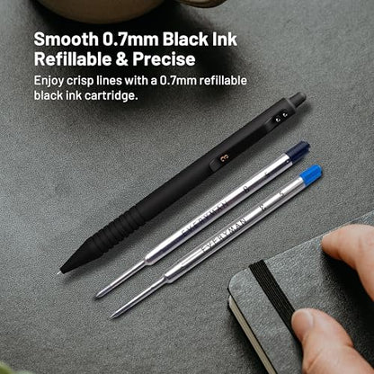 Everyman Black Super Matte Grafton Pen & Refill Set | Refillable Metal 0.7mm Gel Pen with 3 Smooth Black Ink Refills | Premium EDC Writing Tool for Office, Work, Travel & Gifting - color: Black, style: Pen with Refills Bundle