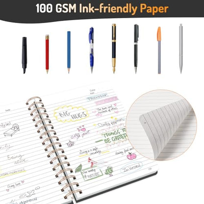 Forvencer Lined Spiral Journal Notebook with 300 Numbered Pages, A5 Thick Journals for Writing with 100GSM Paper, Hardcover Notebooks with Contents for Work, School, Women, Men, Black | College Ruled Thick Journals for Writing with 100GSM Paper, Hardcover
