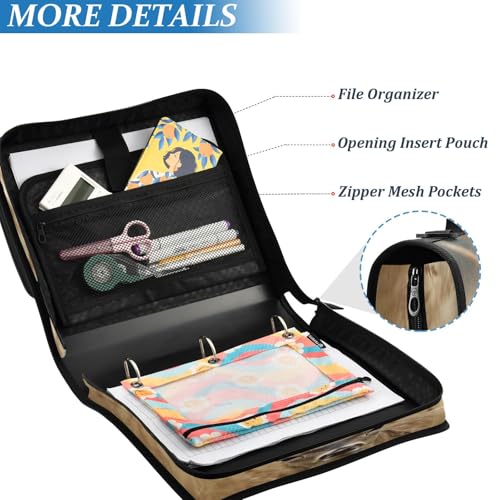 Wheat Field Deer Zipper Binder for School with Shoulder Strap & Extra Pockets - 1.5 Inch 3-Ring Binder Holds 500+ Sheets, Textbooks, Laptop#450