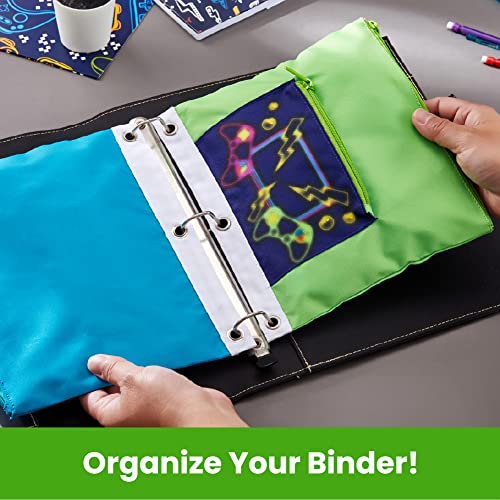 It's Academic Pencil Pouch for 3-Ring Binder, 2-Pockets with Zipper, for School Supplies, Large & Mini Pouch, Navy & Jets Design, 2-Pack - color: Blue/Green