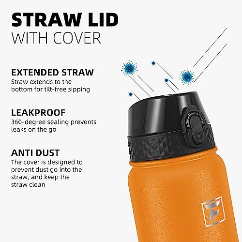 Fanhaw 20 Oz Kids Insulated Stainless Steel Water Bottle with Straw Lid, Leakproof & Anti-Dust Everyday Use Bottle for School, Women & Men, Back to School Essentials (Yellow Orange) - color: Yellow Orange, style: 20 Ounces