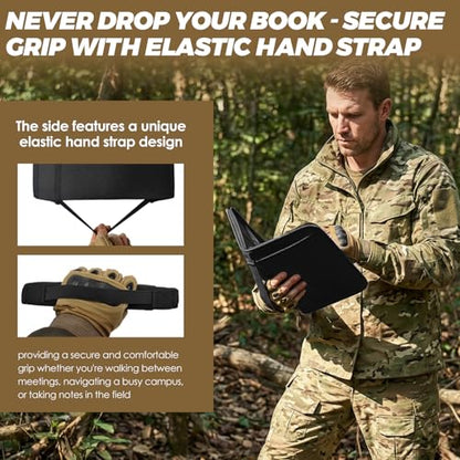 Tactical Notebook Cover, A6 Padfolio 6 Ring Binder with Big Back Pocket & Hand Strap, Zippered Hardcase Planner for Journal, College, Office, Field (Black, A6(5.5 x 8.5 inches)) - color: Black, size: A6