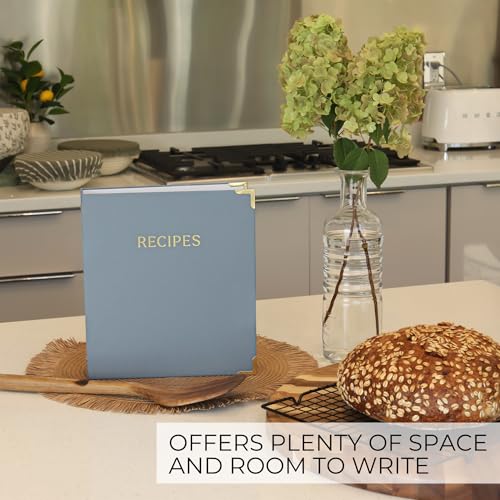 Aesthetic Recipe Binder with Polyester Waterproof cloth Cover - The Perfect Recipe Book with Plastic Sleeves to Write in Your Own Recipes - Quality Blank Cookbook Binder, Cards incl. - color: Dusty Blue, size: Medium - 9.5x8.5"