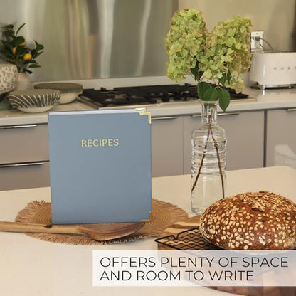Aesthetic Recipe Binder with Polyester Waterproof cloth Cover - The Perfect Recipe Book with Plastic Sleeves to Write in Your Own Recipes - Quality Blank Cookbook Binder, Cards incl. - color: Dusty Blue, size: Medium - 9.5x8.5"