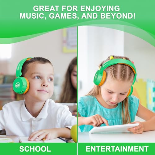 Contixo KB-5 Kids Headphones - Over The Ear Foldable Bluetooth Wireless Headphone for Kids - 85dB with Volume Limited - Toddler Headphones for Boys and Girls (Green+Orange) - color: Green